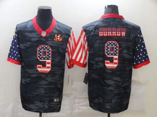 Men's Cincinnati Bengals Joe Burrow #9 Grey Camouflage Game Player Jersey1