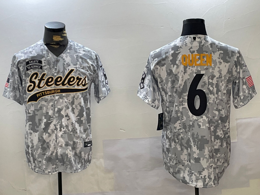 Men's Pittsburgh Steelers Patrick Queen #6 Arctic Camo 2024 Salute to Service Player Jersey1