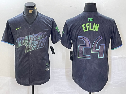 Men's Tampa Bay Rays Zach Eflin #24 Charcoal 2024 City Connect Limited Player Jersey1