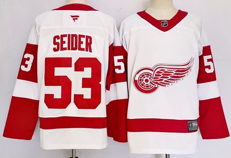 Men's Detroit Red Wings Moritz Seider #53 Fanatics White Player Jersey