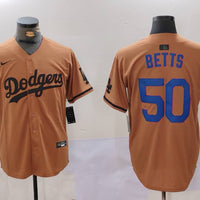 Men's Los Angeles Dodgers Mookie Betts #50 Brown Game Player Jersey1