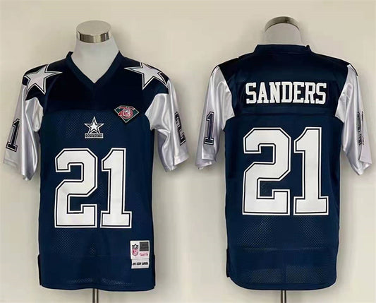Men's Dallas Cowboys Deion Sanders Mitchell & Ness Navy Legacy Replica Jersey1