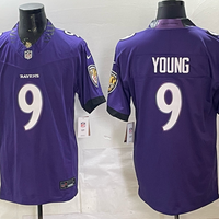 Men's Baltimore Ravens Zion Young #9 Purple Team Game Jersey
