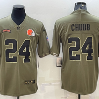 Men's Cleveland Browns Nick Chubb #24 Olive 2022 Salute To Service Limited Jersey1