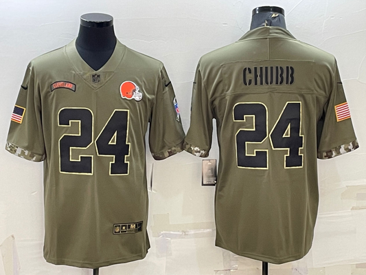Men's Cleveland Browns Nick Chubb #24 Olive 2022 Salute To Service Limited Jersey1