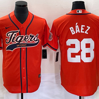 Men's Detroit Tigers Javier Baez #28 Orange Replica Player Jersey1 Joint Edition