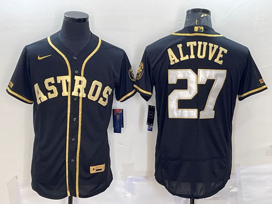Men's Houston Astros Jose Altuve #27 Black Replica Baseball Jersey1