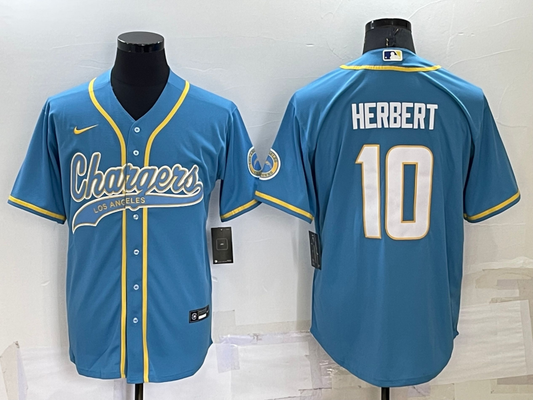 Men's Los Angeles Chargers Justin Herbert #10 Powder Blue Game Jersey1 Joint Edition