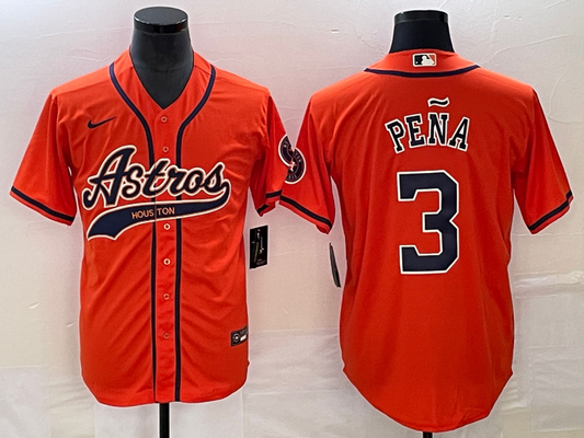 Men's Houston Astros Jeremy Pena #3 Orange Replica Jersey1 Joint Edition