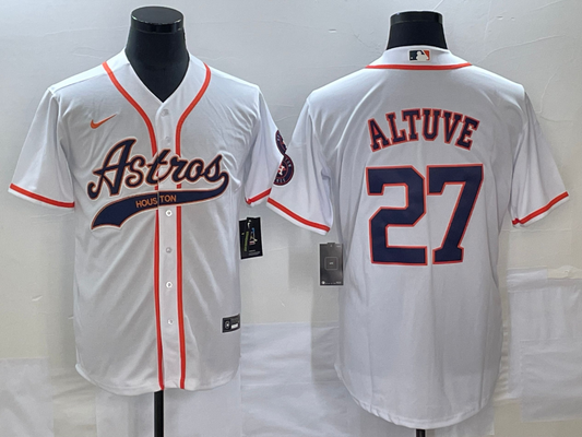 Men's Houston Astros Jose Altuve #27 White Replica Jersey1 Joint Edition