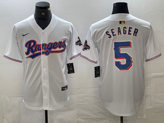 Men's Texas Rangers Corey Seager #5 White 2024 Gold Collection Limited Player Jersey1
