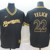 Men's Milwaukee Brewers Christian Yelich #22 Black Player Jersey1