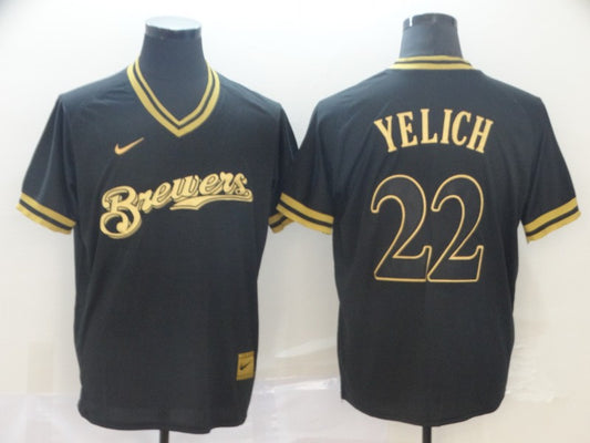 Men's Milwaukee Brewers Christian Yelich #22 Black Player Jersey1