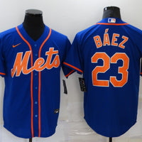 Men's New York Mets Javier Baez #23 Blue Replica Baseball Jersey1