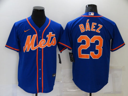 Men's New York Mets Javier Baez #23 Blue Replica Baseball Jersey1
