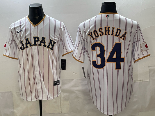 Men's Japan Baseball Masataka Yoshida #34 White 2026 World Baseball Classic Stadium Jersey