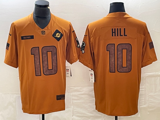 Men's Miami Dolphins Tyreek Hill #10 Brown 2023 Salute To Service Limited Jersey1