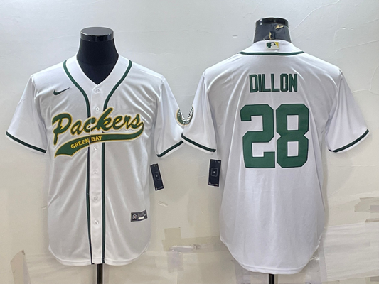 Men's Green Bay Packers AJ Dillon #28 White Game Jersey1 Joint Edition