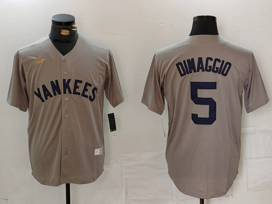 Men's New York Yankees Joe Dimaggio #5 Gray Road Cooperstown Collection Player Jersey1