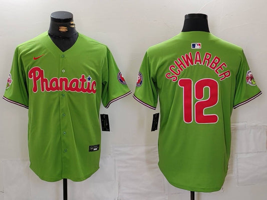 Men's Philadelphia Phillies Kyle Schwarber #12 Green Limited Player Jersey1