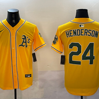 Men's Oakland Athletics Rickey Henderson #24 Yellow Game Player Jersey1