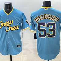 Men's Milwaukee Brewers Brandon Woodruff #53 Powder Blue City Connect Replica Player Jersey