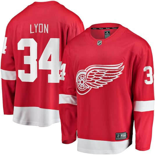 Men's Detroit Red Wings Alex Lyon #34 Red Home Breakaway Jersey1