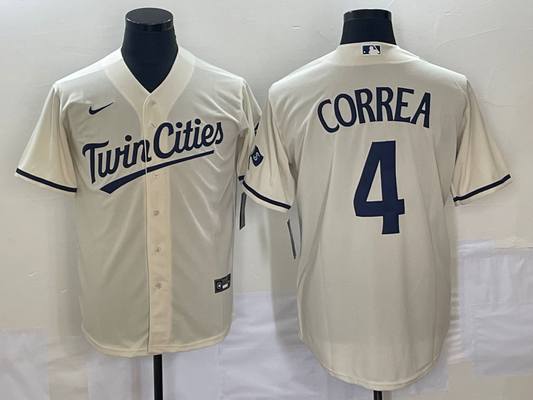 Men's Minnesota Twins Carlos Correa #4 Beige Alternate Replica Player Jersey1
