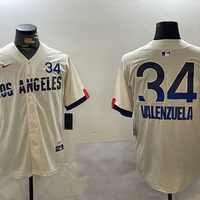 Men's Los Angeles Dodgers Fernando Valenzuela #34 Cream 2024 World Series Champions City Connect Limited Player Jersey1
