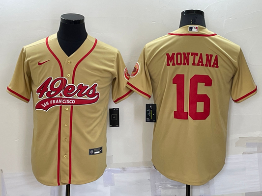Men's San Francisco 49ers Joe Montana #16 Gold Game Jersey1 Joint Edition