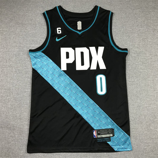 Men's Portland Trail Blazers Damian Lillard #0 Black 2022/23 Fastbreak Jersey1 - City Edition
