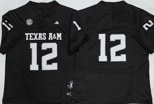 Men's Texas A&M Aggies #12 Black Player Blank Jersey