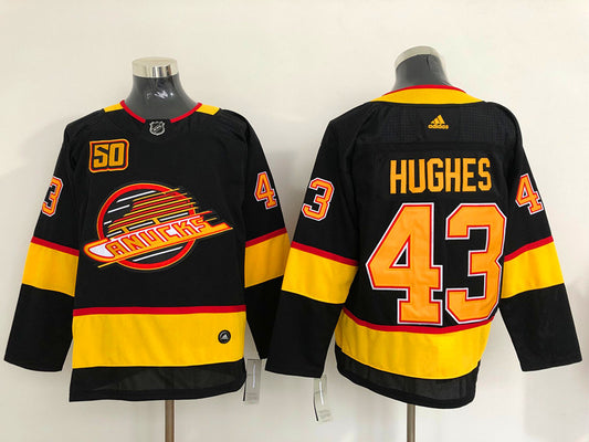 Men's Vancouver Canucks Quinn Hughes #43 Black Breakaway Player Jersey1