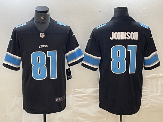 Men's Detroit Lions Calvin Johnson #81 Black Replica Player Jersey1