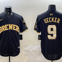 Men's Milwaukee Brewers Bob Uecker #9 Black Replica Player Jersey1