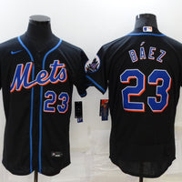 Men's New York Mets Javier Baez #23 Black Replica Baseball Jersey1