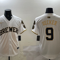 Men's Milwaukee Brewers Bob Uecker #9 White Replica Team Jersey1
