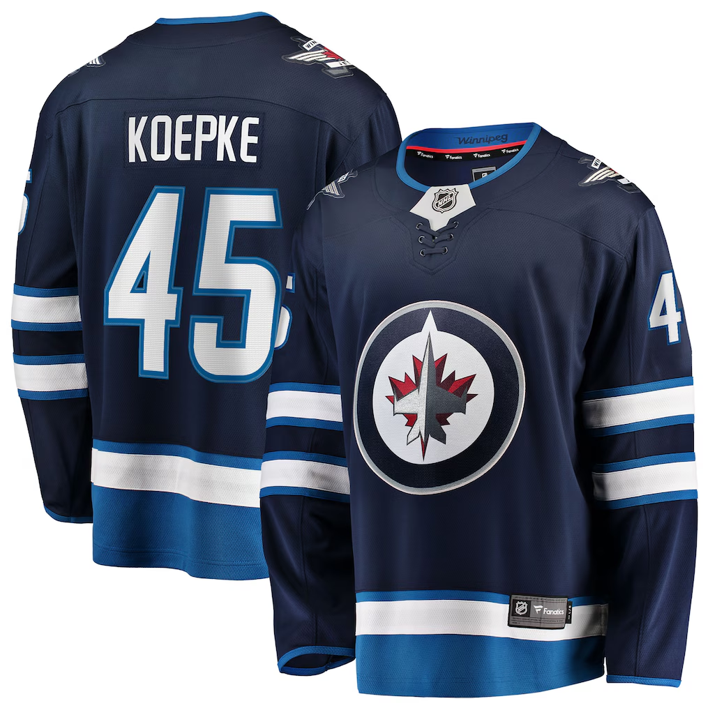 Men's Winnipeg Jets Cole Koepke #45 Fanatics Navy Home Breakaway Jersey