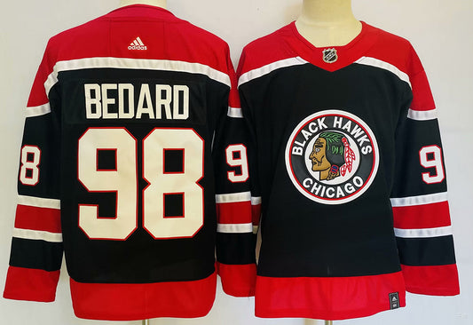 Men's Chicago Blackhawks Connor Bedard #98 Black Game Jersey1