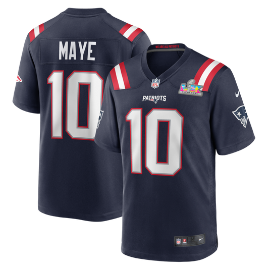 Men's New England Patriots Drake Maye #10 Navy Super Bowl LX Patch Game Jersey
