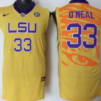 Men's LSU Tigers Shaquille O'Neal #33 Gold Player Game Jersey