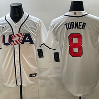 Men's USA Baseball Trea Turner #8 White 2026 World Baseball Classic Stadium Jersey
