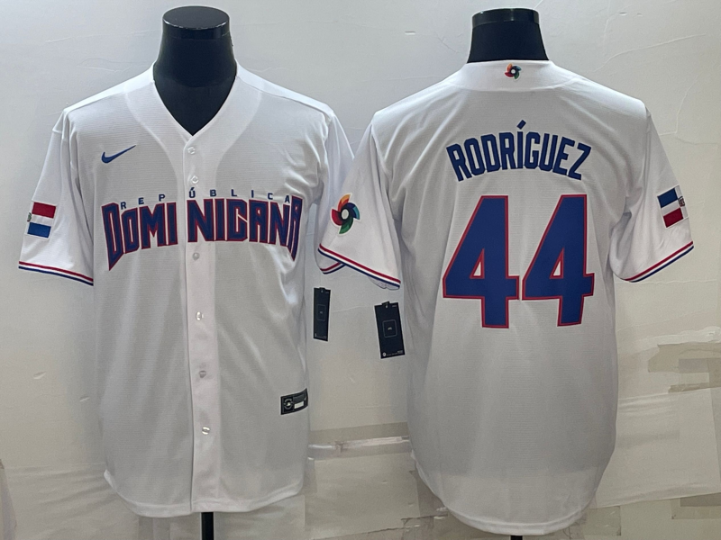 Men's 2023 World Baseball Classic #44 Julio Rodriguez Dominican Republic White Jersey1
