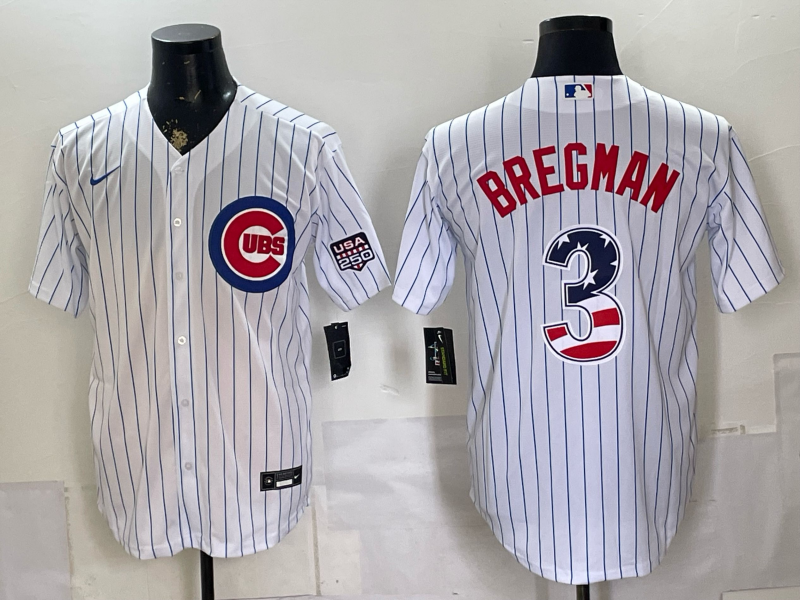 Men's Chicago Cubs Alex Bregman #3 White USA 250 Fourth of July Home Stadium Jersey