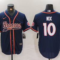 Men's Denver Broncos Bo Nix #10 Navy Game Jersey1