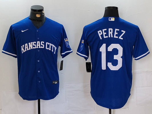 Men's Kansas City Royals Salvador Perez #13 Royal Replica Player Jersey1