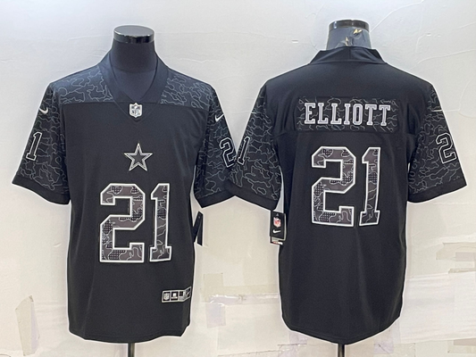 Men's Dallas Cowboys Ezekiel Elliott #21 Black RFLCTV Limited Jersey1