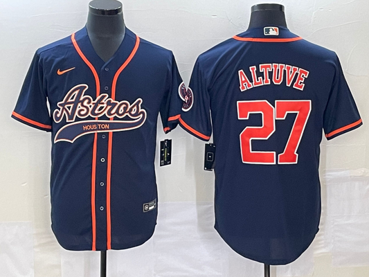 Men's Houston Astros Jose Altuve #27 Navy Replica Jersey1 Joint Edition