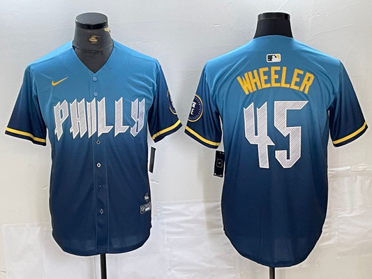 Men's Philadelphia Phillies Zack Wheeler #45 Blue 2024 City Connect Limited Player Jersey1