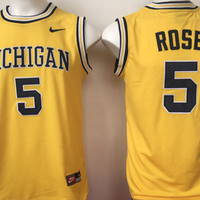 Men's Michigan Wolverines Jalen Rose #5 Yellow Team Replica Basketball Jersey